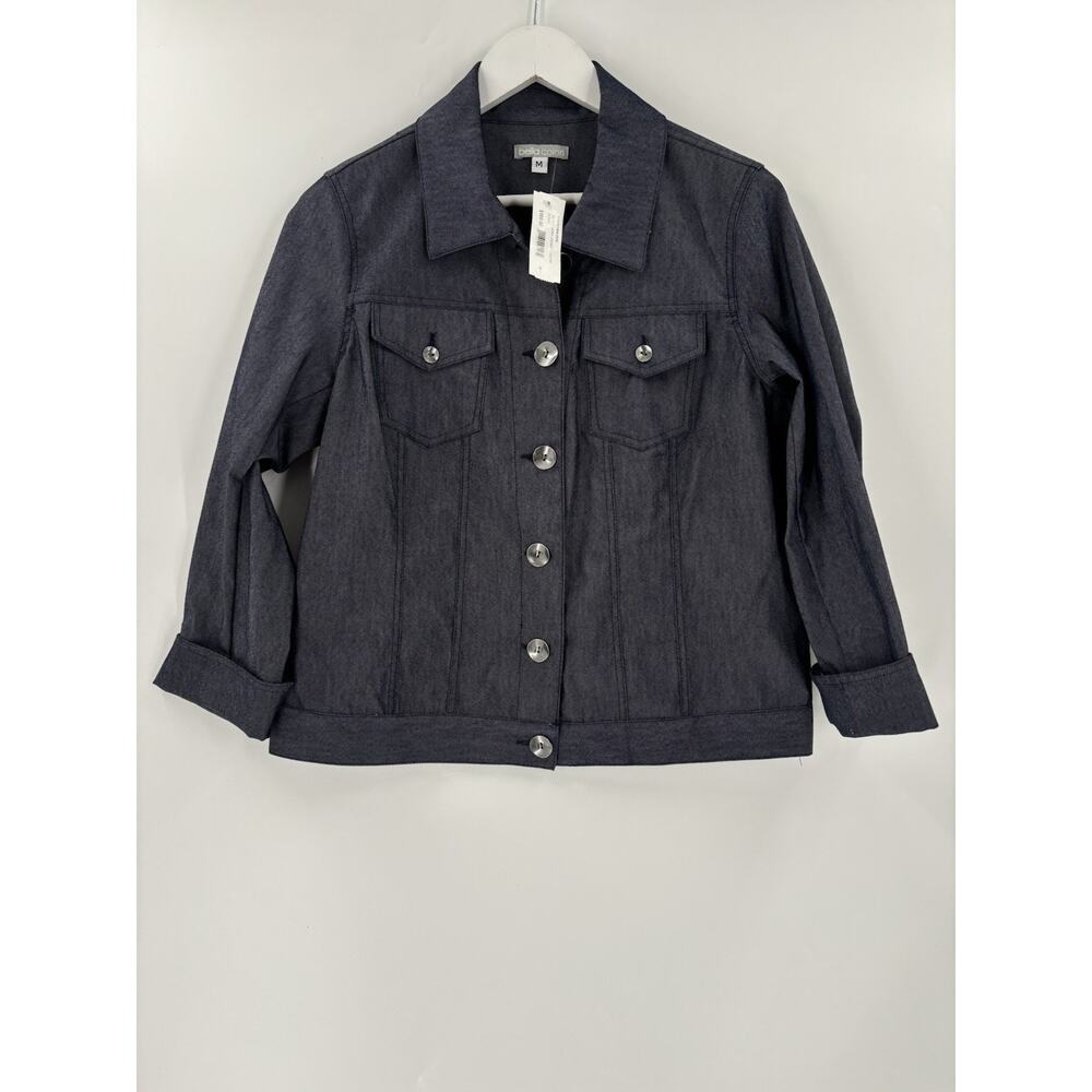 NWT Bella Colori Jacket Womens Medium Blue Gray Button Canvas Cotton Blend